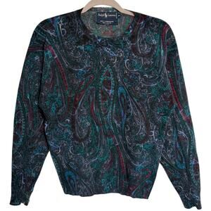 Vintage 90s Ralph Lauren Paisley Lambswool Sweater Women's Medium Dark Academia